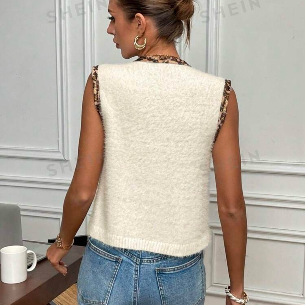 Patchwork Leopard Print V-Neck Lace-Up Front Fash… - image 2